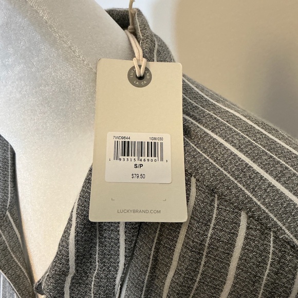 Lucky Brand Gray White Striped Button Top Size Small - Picture 7 of 11